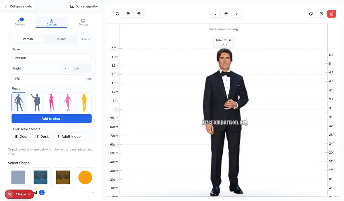 Custom tab with person height form beside a height chart
